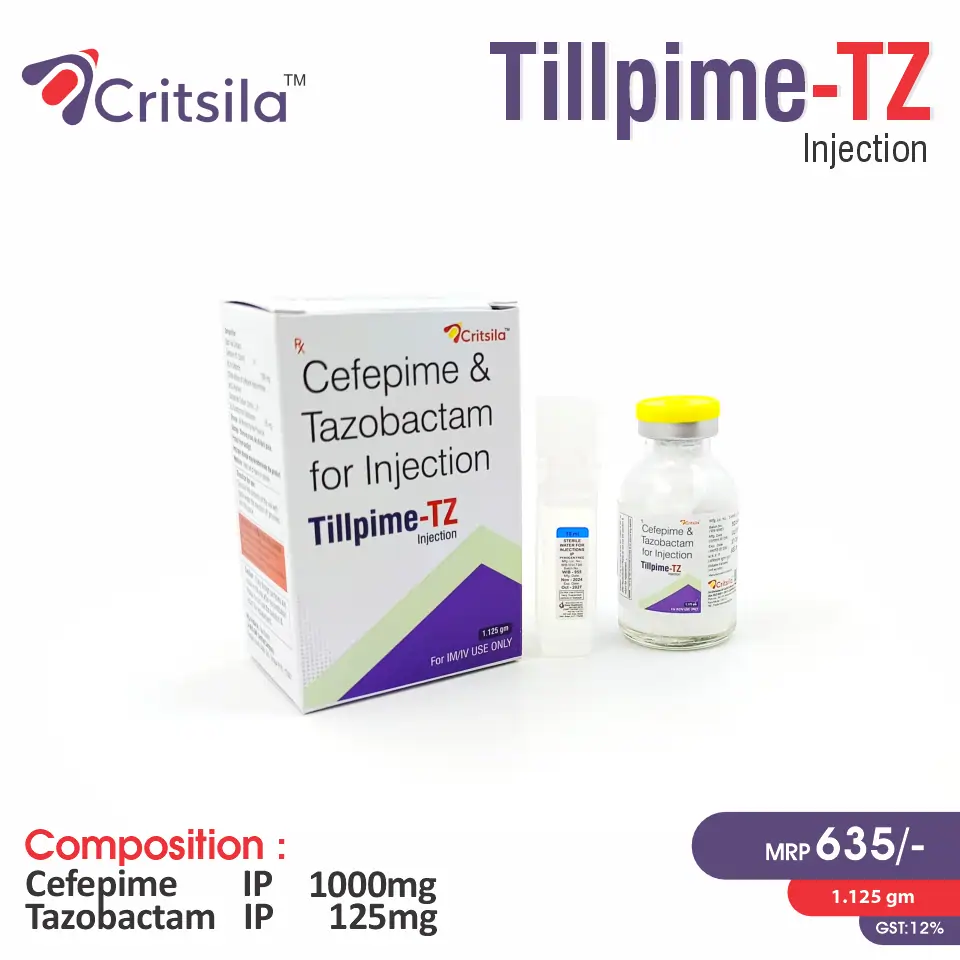 Cefepime (1000mg) + Tazobactum (125mg) Tillpime TZ Injection at best price in PCD Pharma Franchise for bacterial infections.